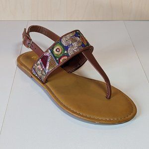Bamboo Women Summer Festival Native T-Strap Buckled Sandals - Tan